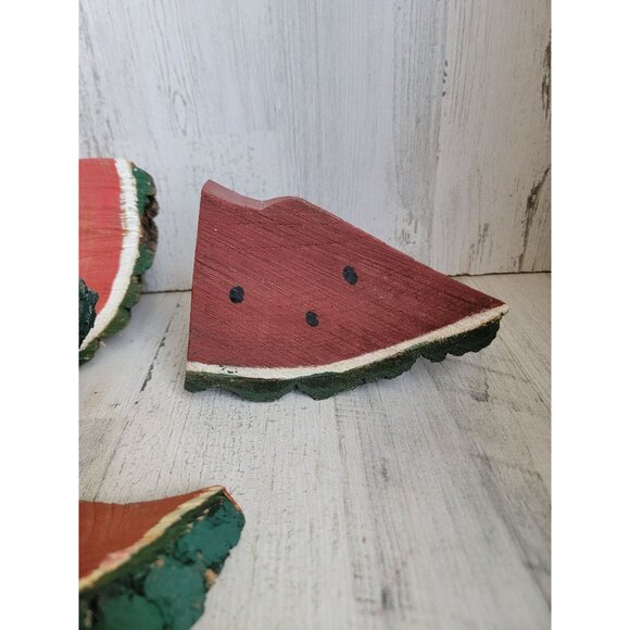 Vintage folk art bark wooden watermelon fruit piece set decor summer home - Picture 7 of 12